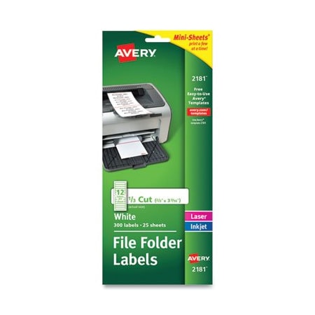 Avery Dennison Avery, MINI-SHEETS PERMANENT FILE FOLDER LABELS, 0.66 X 3.44, WHITE, 25PK 2181